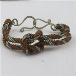 Rust and Gold Seed Beaded Bangle Bracelet