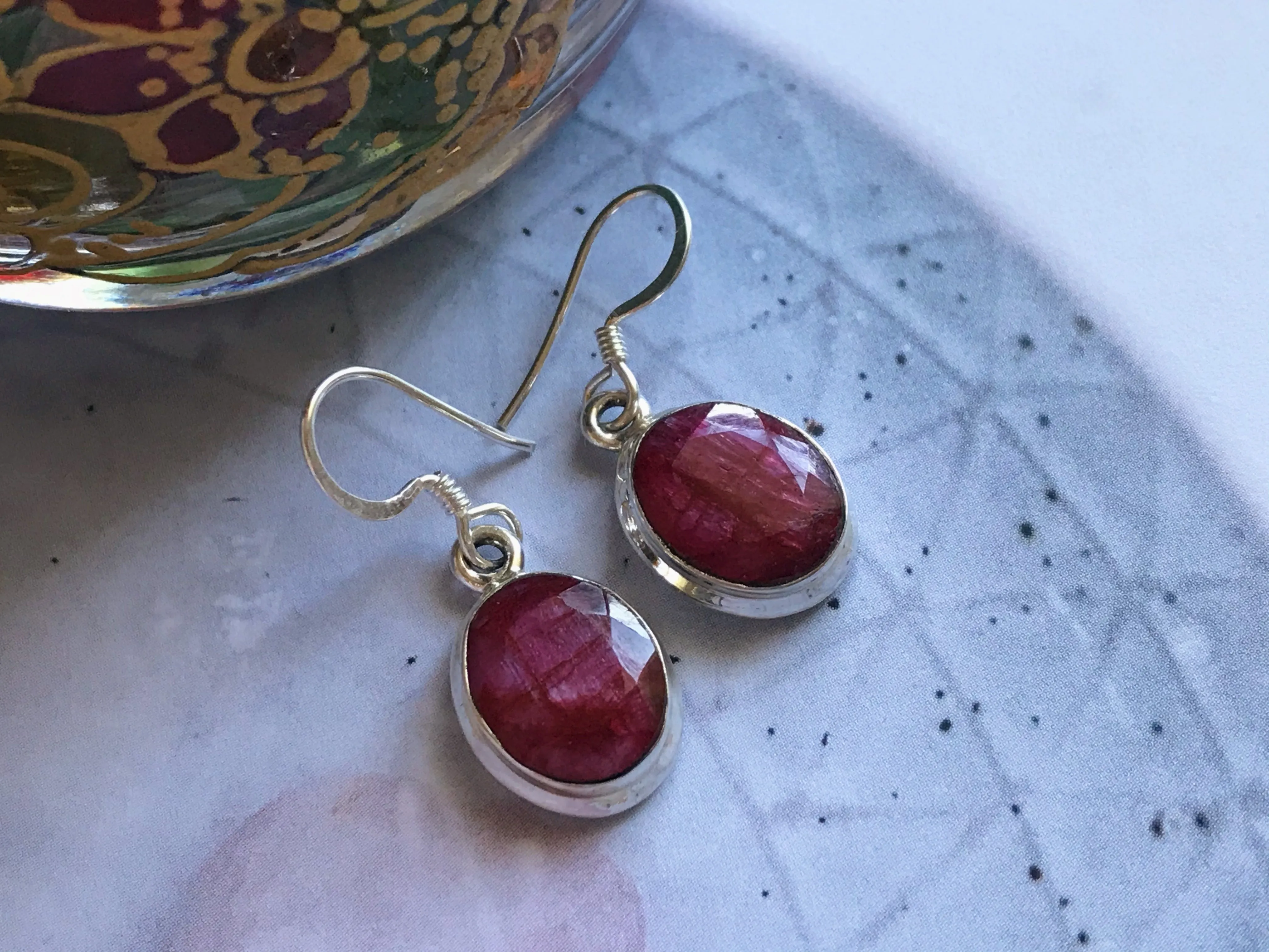 Semi-precious Ruby Ari Earrings - Round/Oval