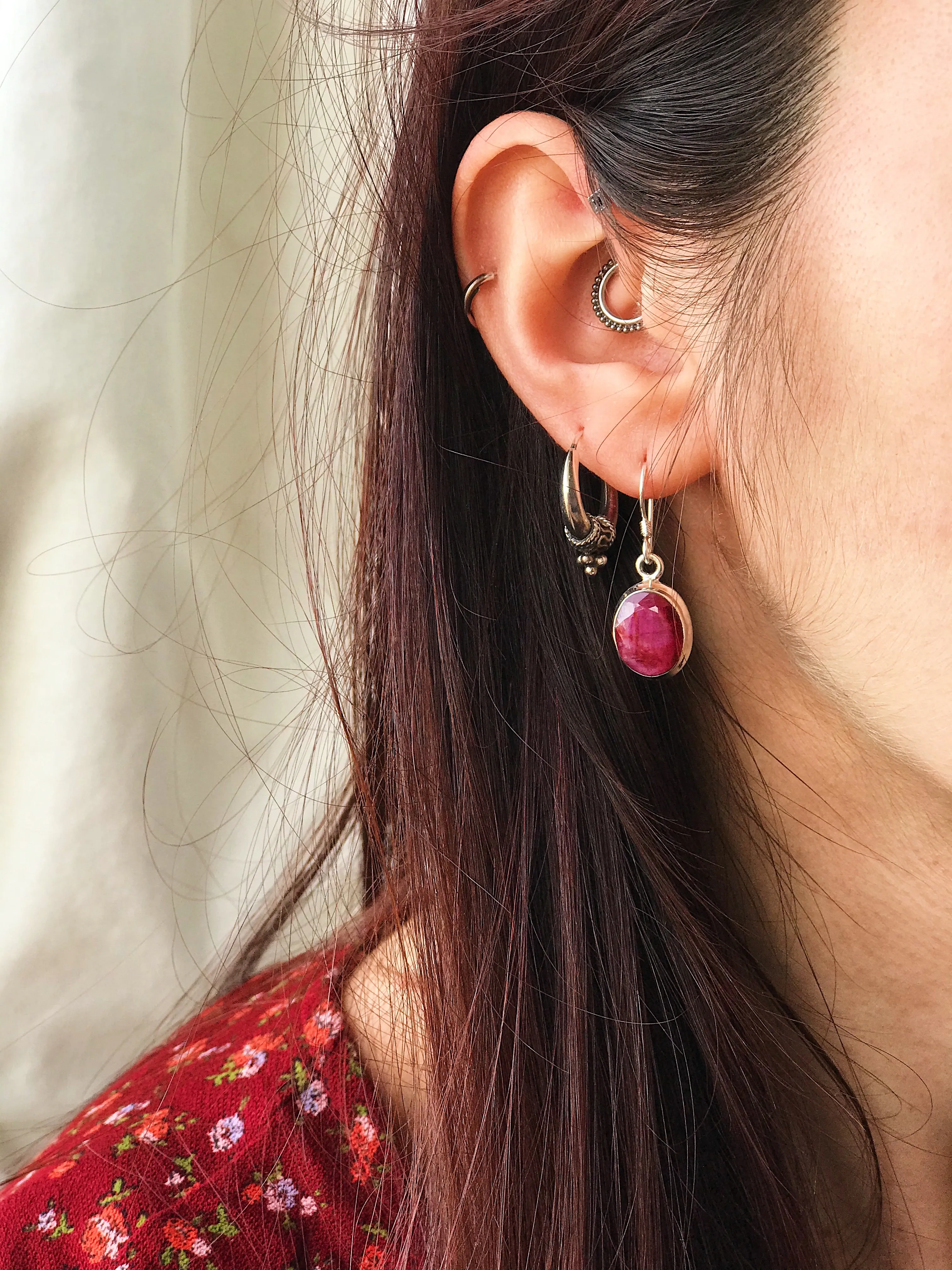 Semi-precious Ruby Ari Earrings - Round/Oval