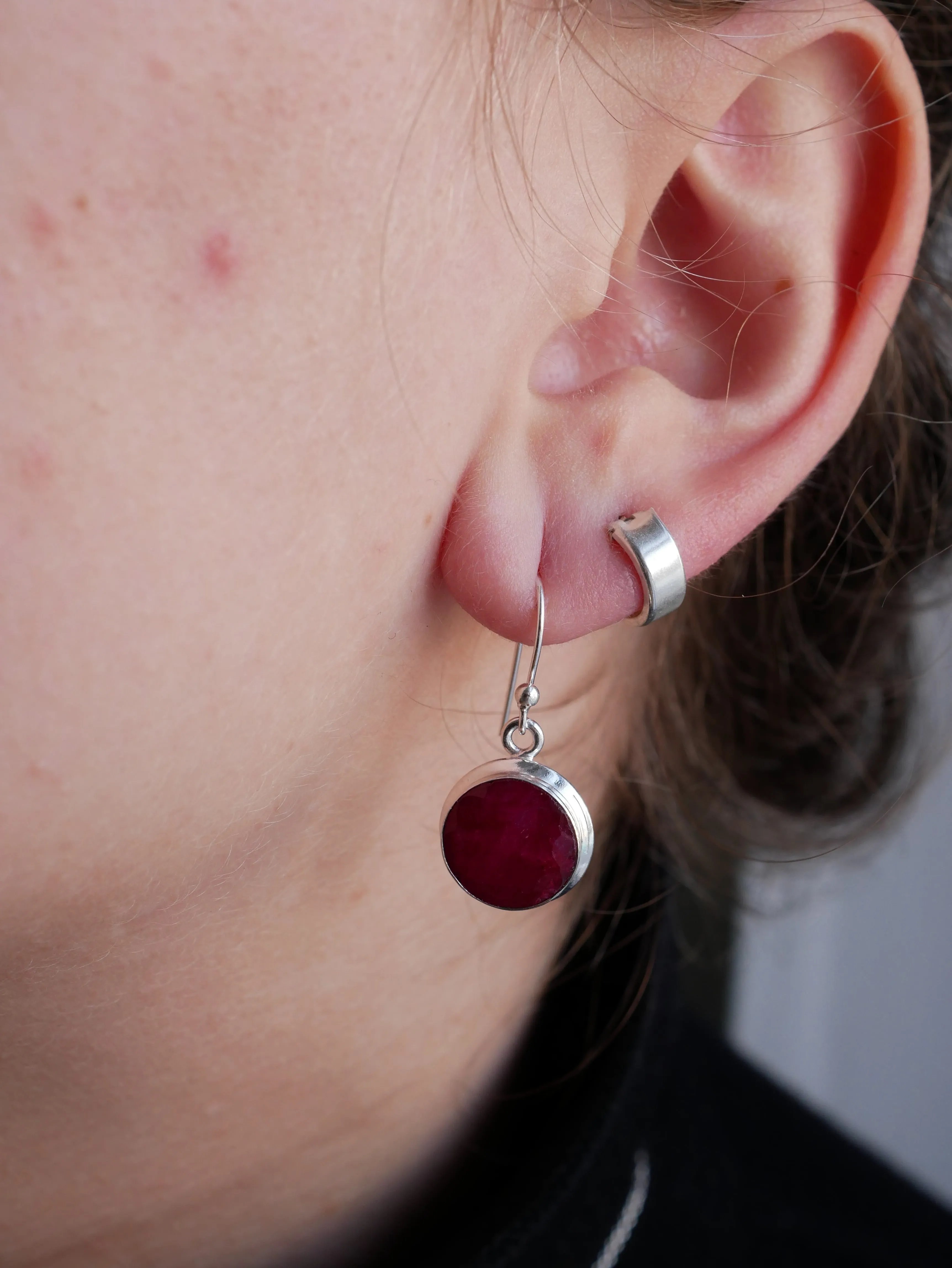 Semi-precious Ruby Ari Earrings - Round/Oval