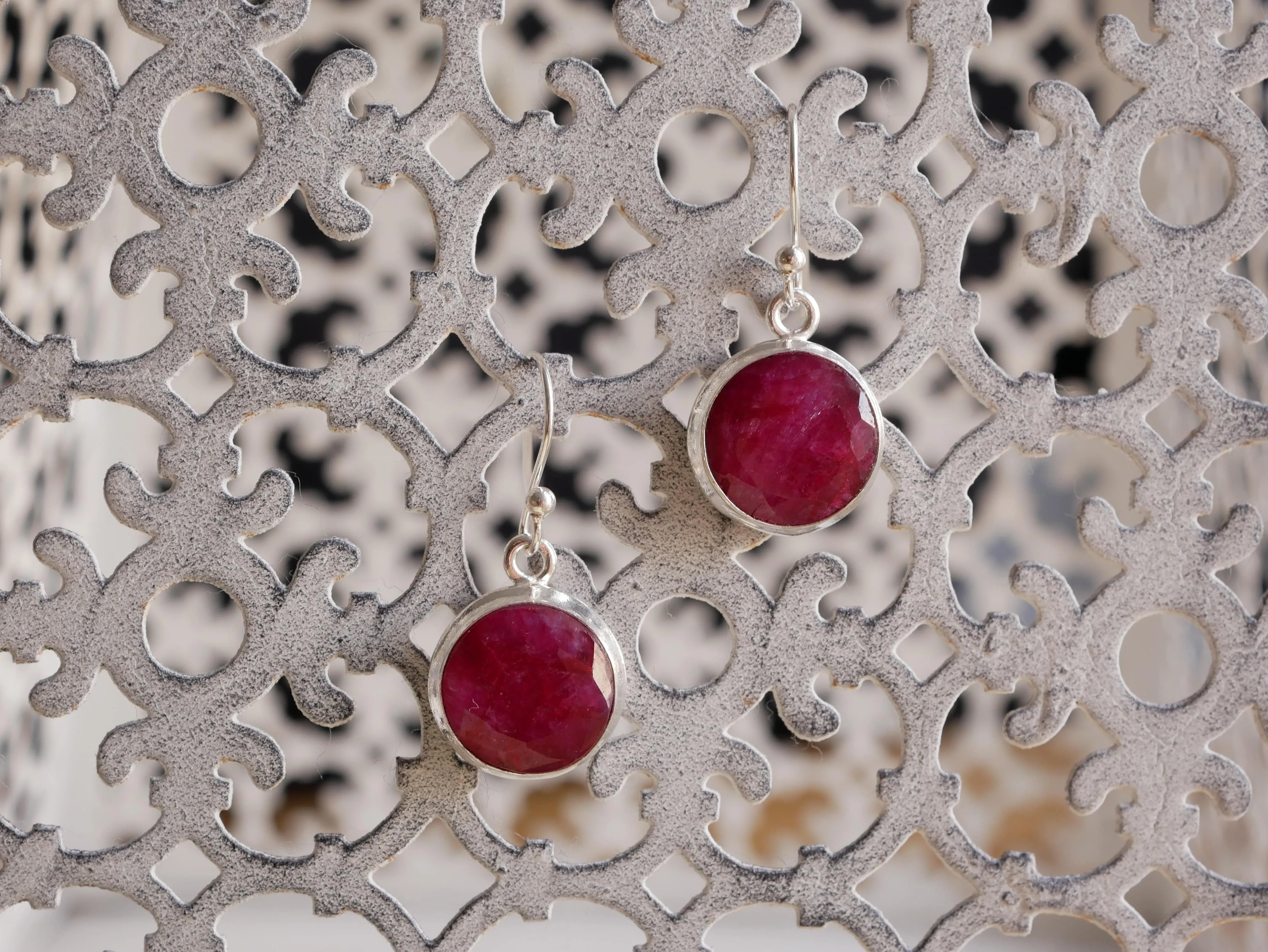 Semi-precious Ruby Ari Earrings - Round/Oval