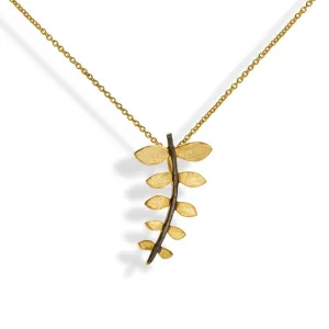 Short Gold Plated Silver Chain Necklace Leave With Black Stem