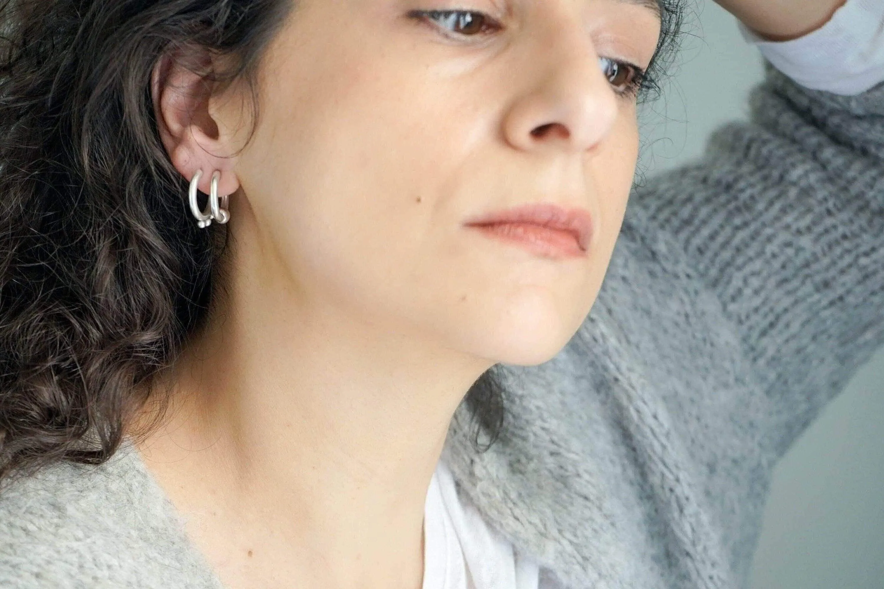 Silver Open Hoop Earrings with One Ball