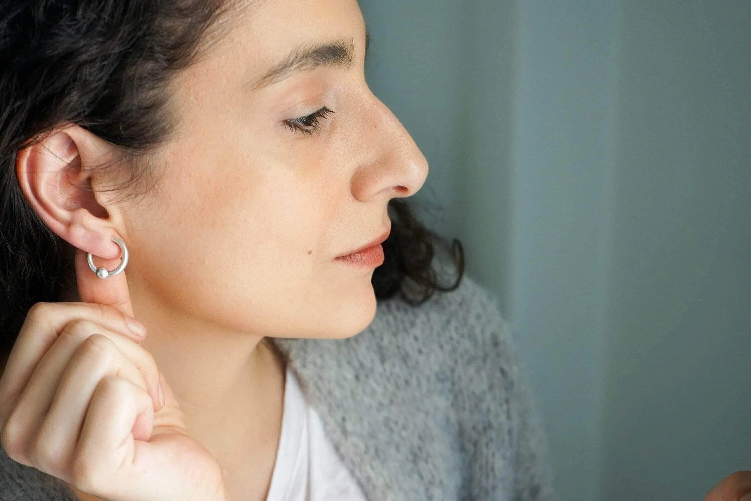 Silver Open Hoop Earrings with One Ball