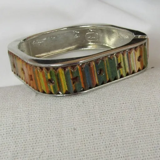 Silver Square Bangle Bracelet Leather