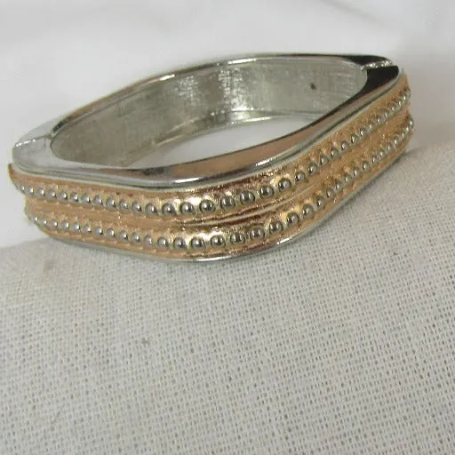 Silver Square Bangle Bracelet Leather