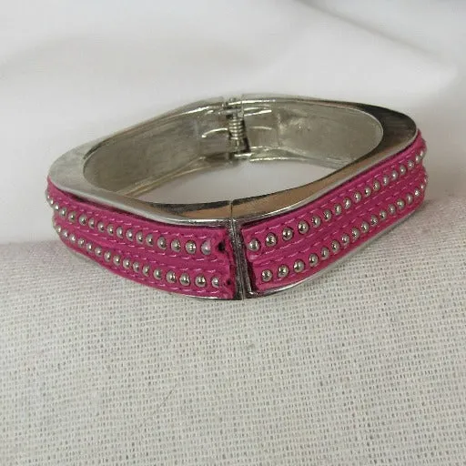 Silver Square Bangle Bracelet Leather