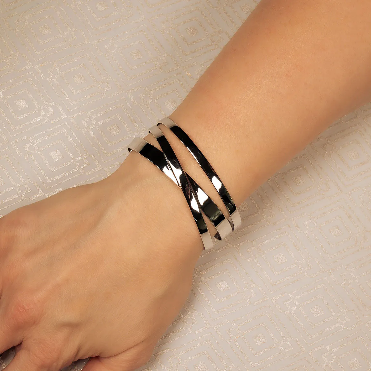 Silver Three-Strand Crossover Cuff Bangle