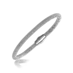 Size: 7.5'' - Sterling Silver Rhodium Plated Popcorn Motif Bangle