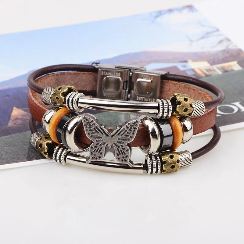 Steel, Zinc & Premium Leather Butterfly Bracelet