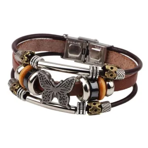 Steel, Zinc & Premium Leather Butterfly Bracelet