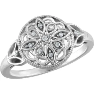 Sterling Silver .06 CTW Diamond Granulated Filigree Ring