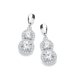 Sterling Silver Double Halo CZ Drop Earrings