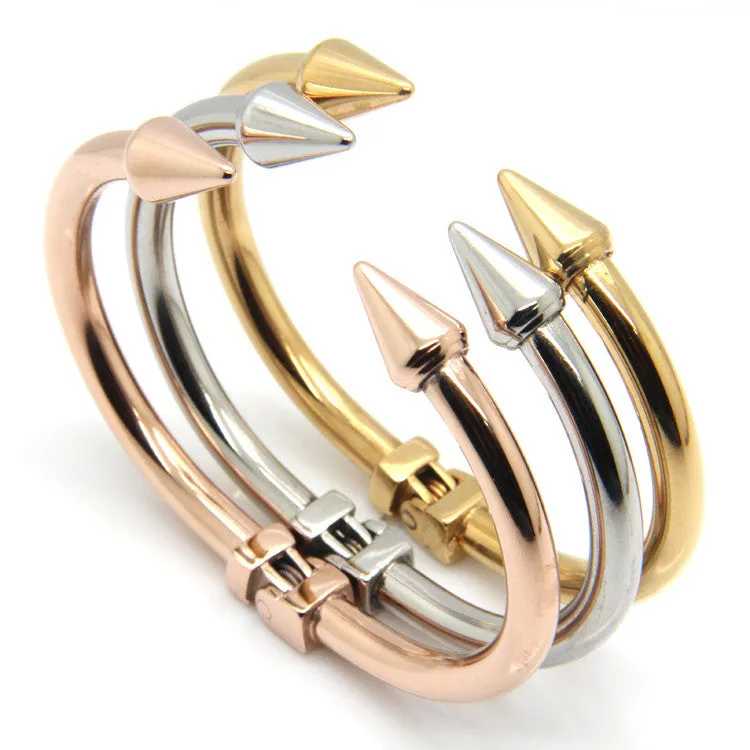 Top Quality Stainless Steel Jewelry Conical Arrows Bracelets & Bangles Wholesale 18K Gold Cone Nail Cuff Bracelet For Women