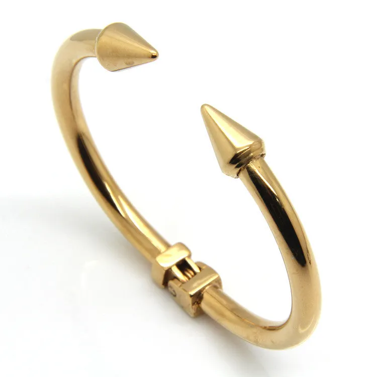 Top Quality Stainless Steel Jewelry Conical Arrows Bracelets & Bangles Wholesale 18K Gold Cone Nail Cuff Bracelet For Women