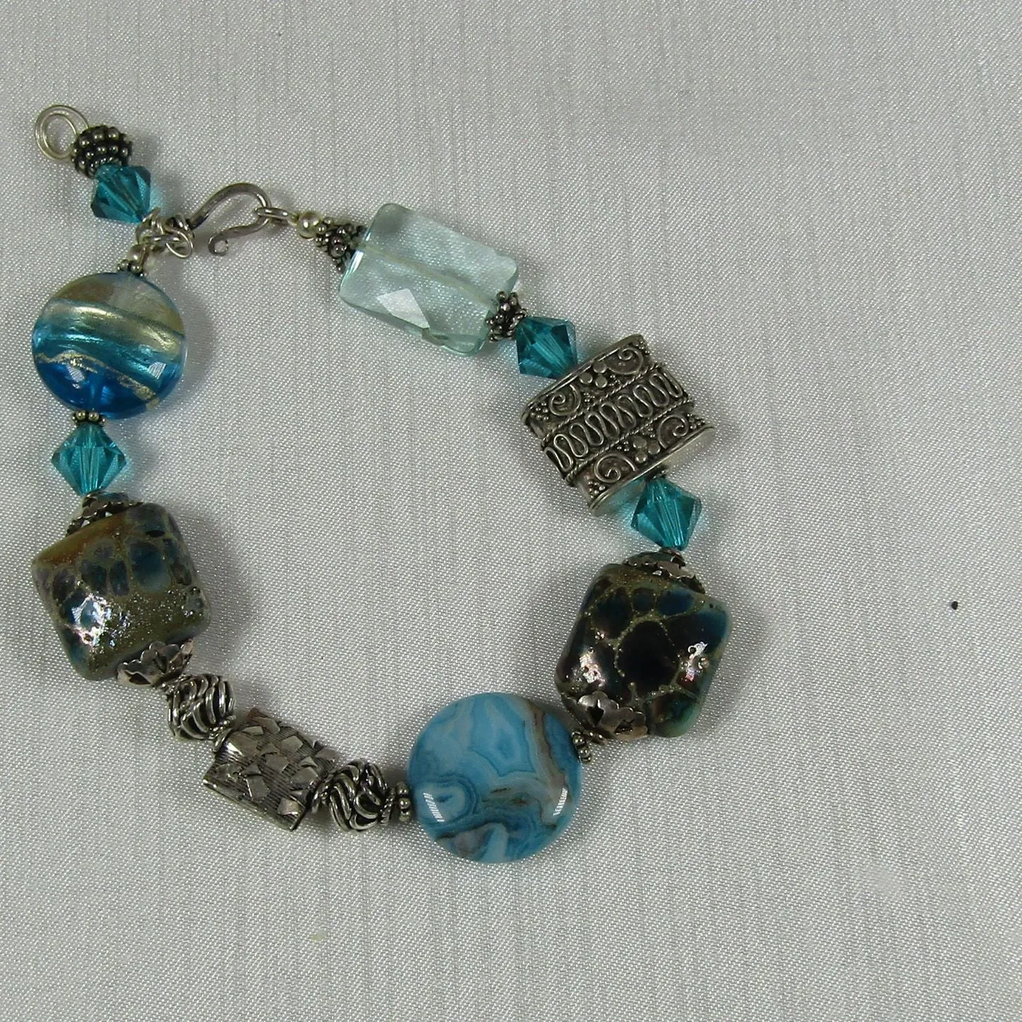 Turquoise Artisan Bead  and Larimar Blue Agate Bead  Bracelet