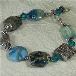 Turquoise Artisan Bead  and Larimar Blue Agate Bead  Bracelet