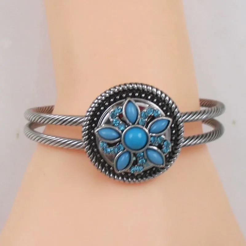 Turquoise Flower & Rhinestone Bangle Bracelet