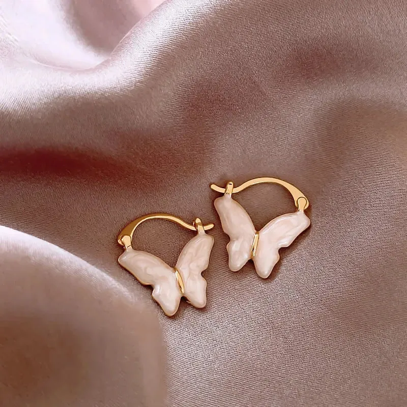 VAIGE Elegant Gold Butterfly Drop Earrings with White Enamel Accents