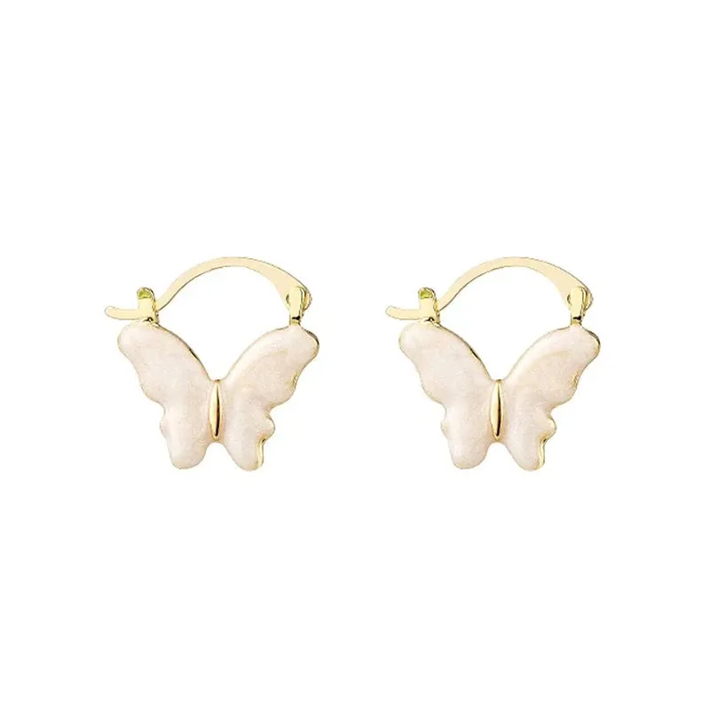 VAIGE Elegant Gold Butterfly Drop Earrings with White Enamel Accents