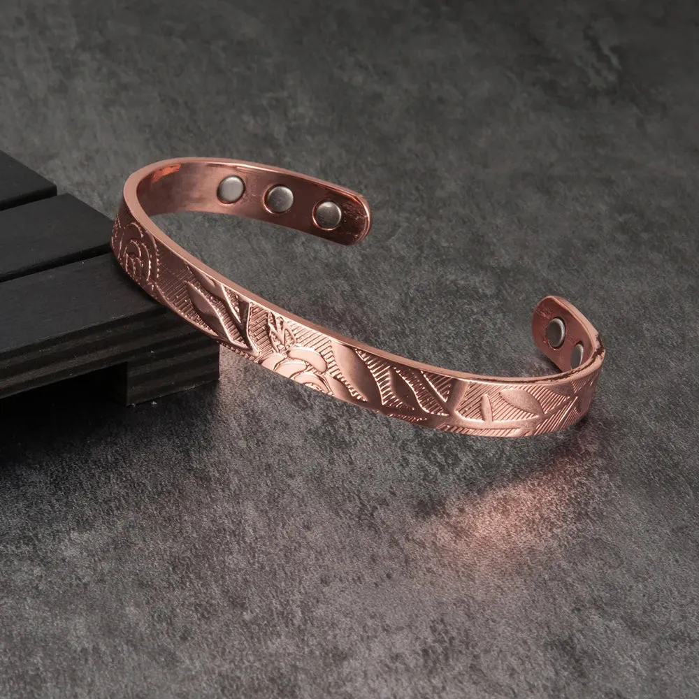 Vinterly Magnetic Bracelets Rose Copper Adjustable Cuff Bangles Women Men Energy Jewelry Resizable Pain Relief for Arthritis