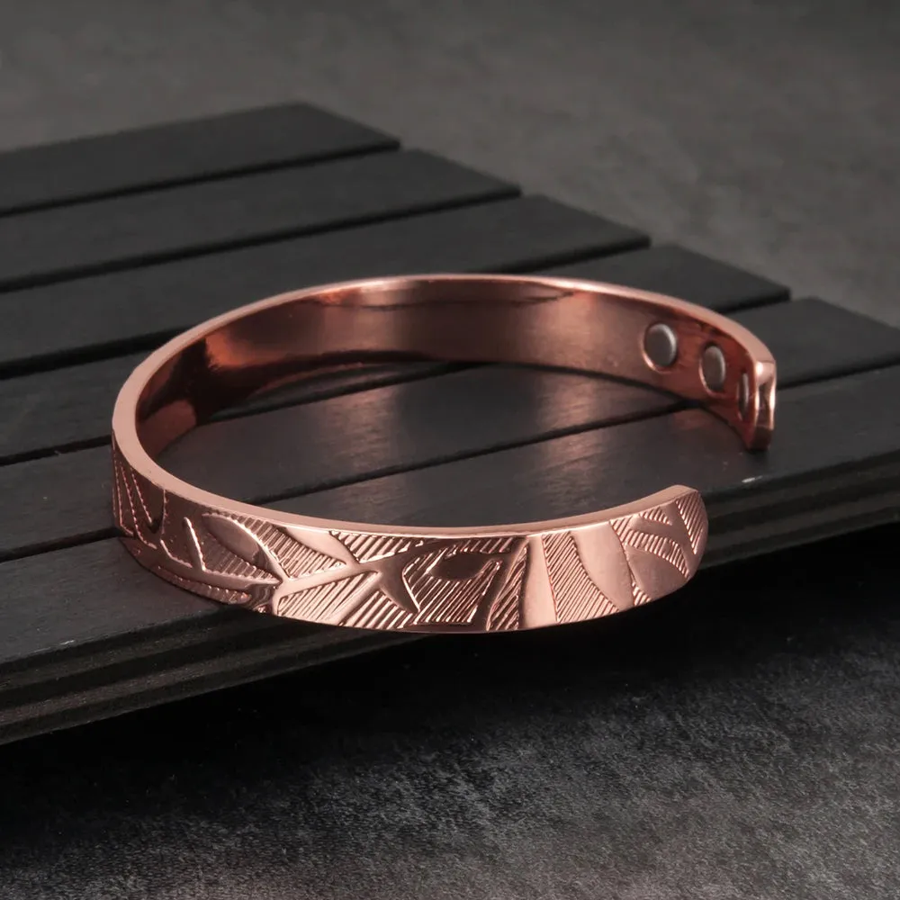 Vinterly Magnetic Bracelets Rose Copper Adjustable Cuff Bangles Women Men Energy Jewelry Resizable Pain Relief for Arthritis