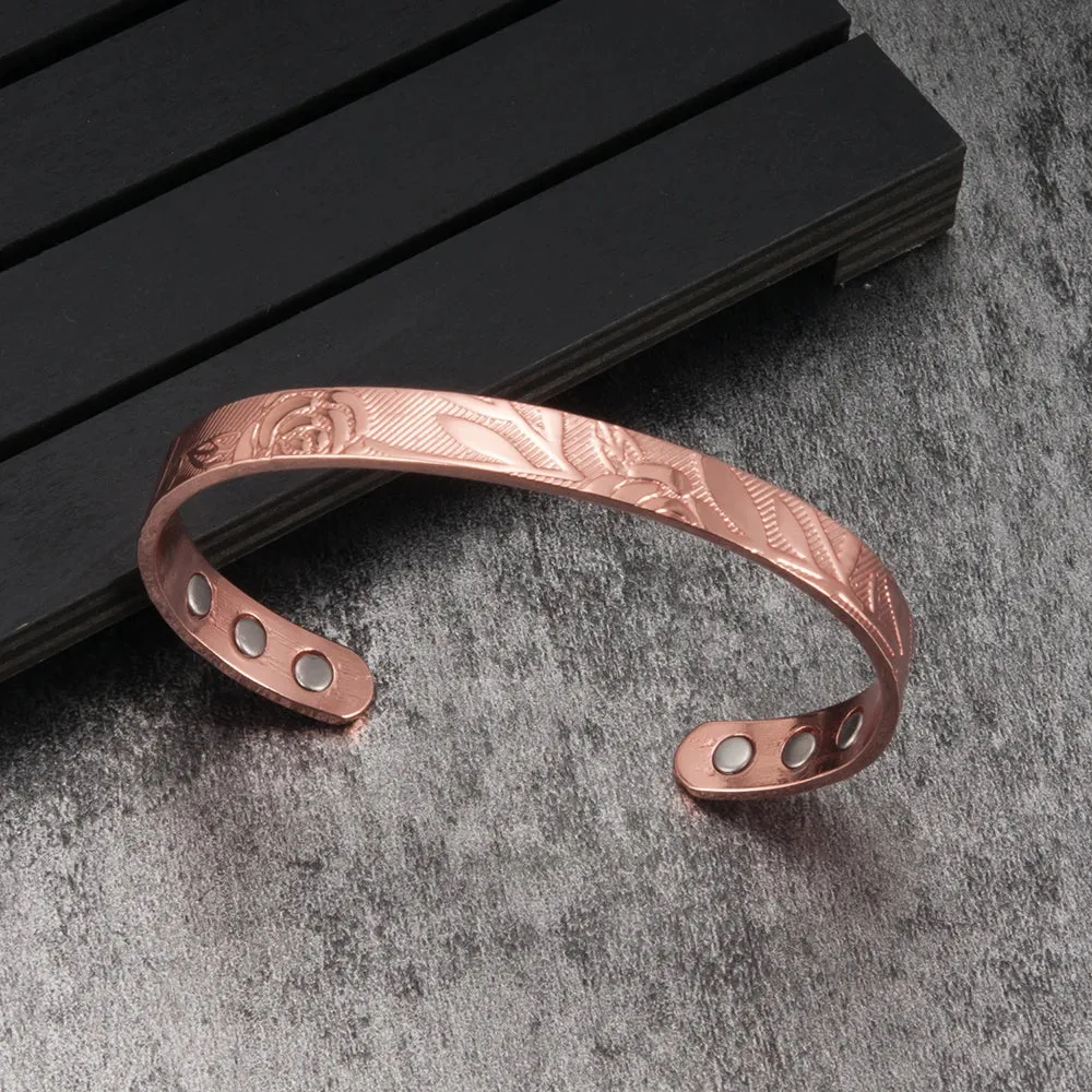 Vinterly Magnetic Bracelets Rose Copper Adjustable Cuff Bangles Women Men Energy Jewelry Resizable Pain Relief for Arthritis