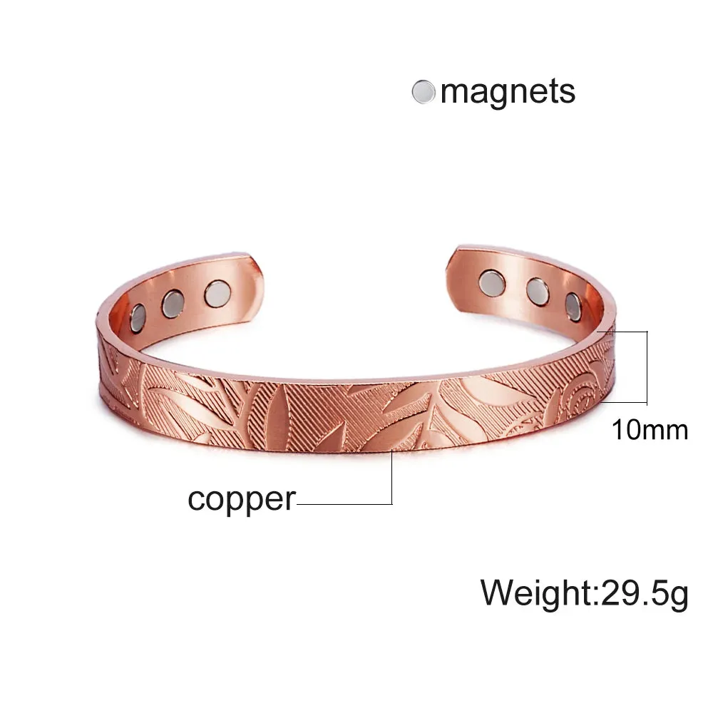 Vinterly Magnetic Bracelets Rose Copper Adjustable Cuff Bangles Women Men Energy Jewelry Resizable Pain Relief for Arthritis