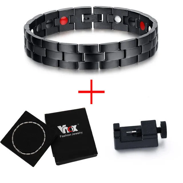 Vnox Black Men&#39;s Health Bracelets &amp; Bangles Magnetic H Power Stainless Steel Charm Bracelet Jewelry for Man