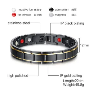 Vnox Black Men&#39;s Health Bracelets &amp; Bangles Magnetic H Power Stainless Steel Charm Bracelet Jewelry for Man