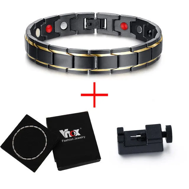 Vnox Black Men&#39;s Health Bracelets &amp; Bangles Magnetic H Power Stainless Steel Charm Bracelet Jewelry for Man