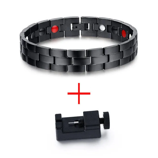 Vnox Black Men&#39;s Health Bracelets &amp; Bangles Magnetic H Power Stainless Steel Charm Bracelet Jewelry for Man