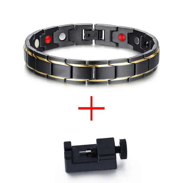 Vnox Black Men&#39;s Health Bracelets &amp; Bangles Magnetic H Power Stainless Steel Charm Bracelet Jewelry for Man