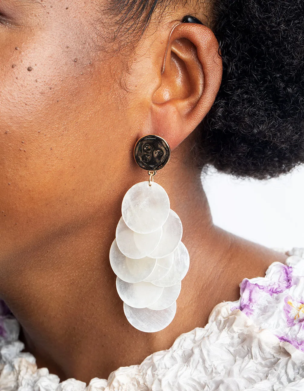 White Cascading Shell Drop Earrings