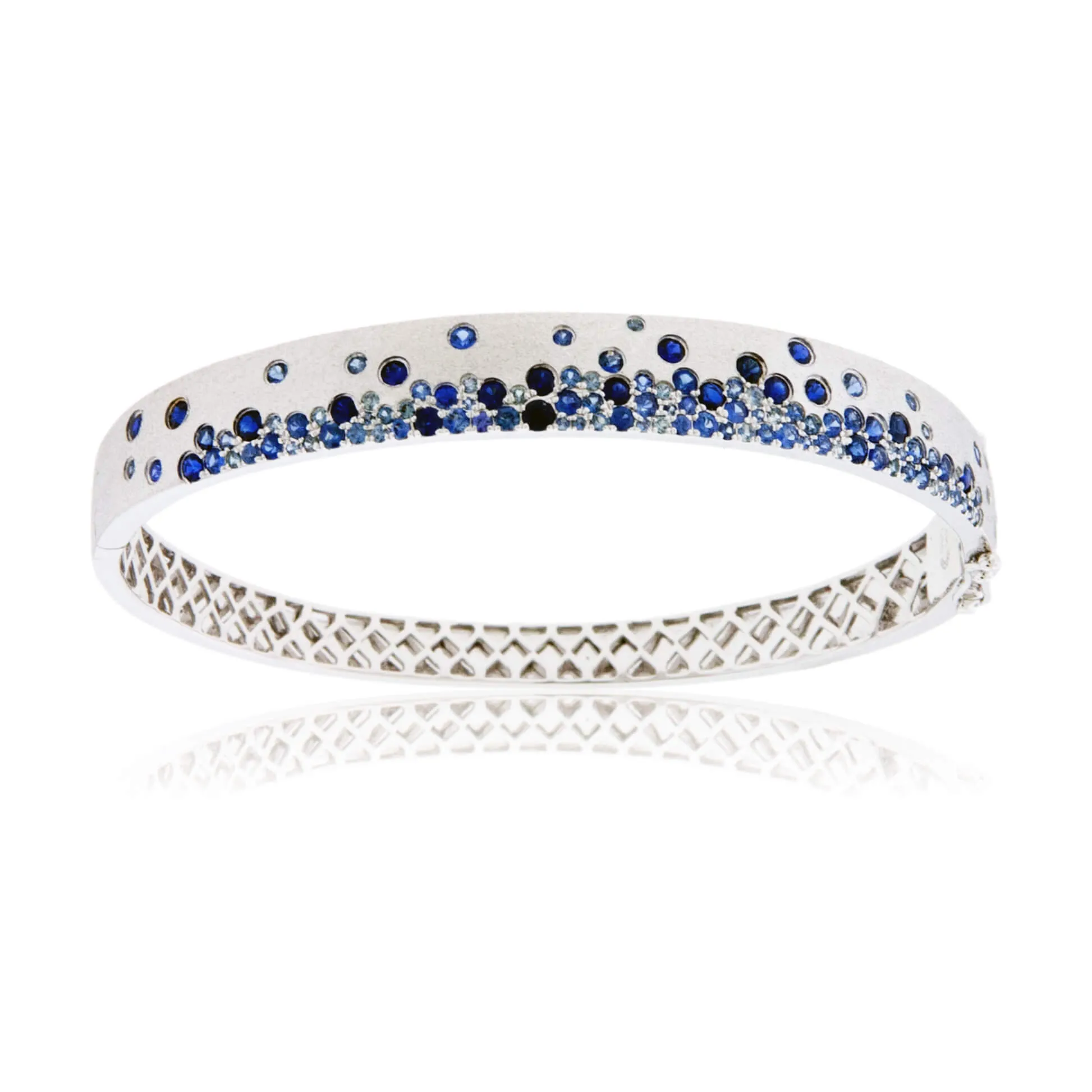 White Gold Satin Finish Flush Set Sapphire Bracelet