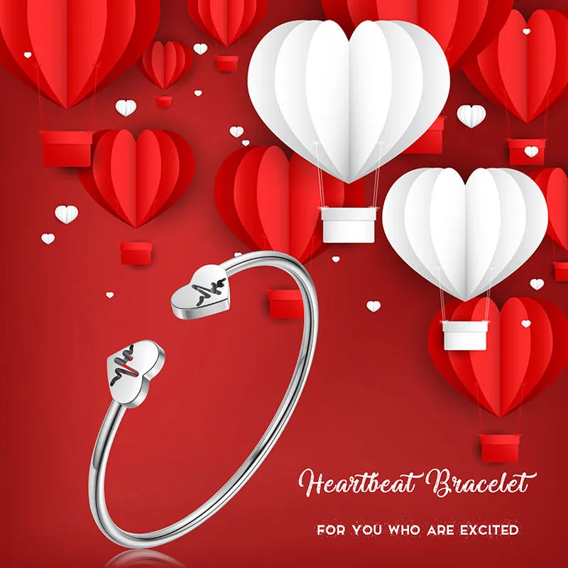 Women Heart Open Cuff Bangle Bracelet Jewelry Stainless Steel