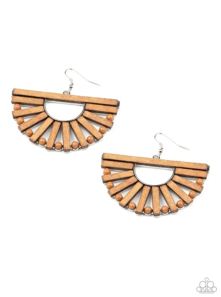 Wooden Wonderland Brown Earrings - Paparazzi Accessories