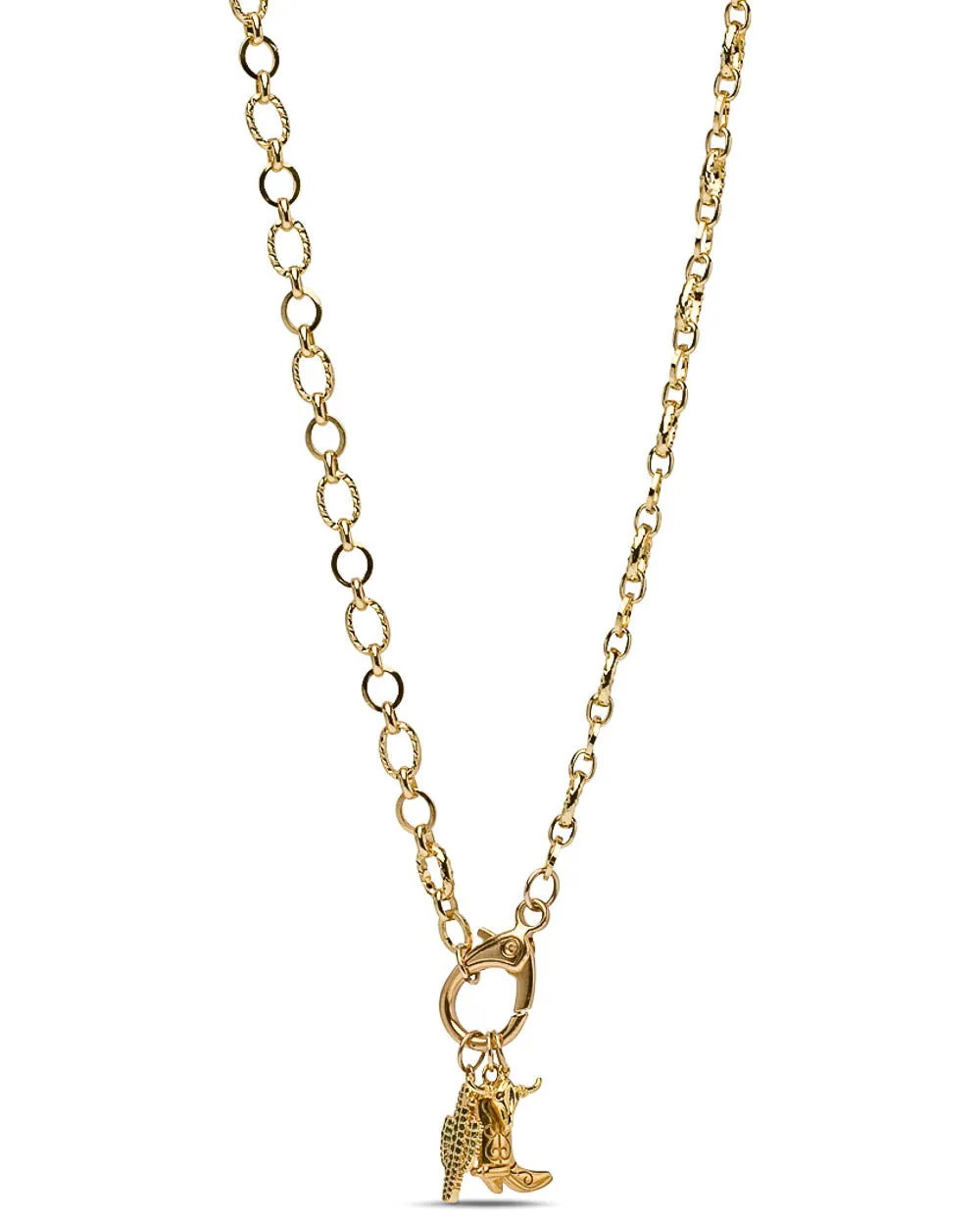 Yellow Gold Textured Chain Link Necklace