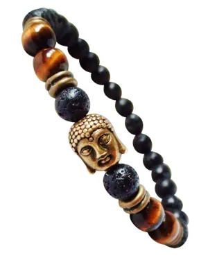 Young & Forever Valentine Gift D'vine Tiger Eye Lava Rock Diffuser Healing Beads Yoga Reiki Gold Buddha Charm Natural Stone Unisex Energy Strand Rakhi Bracelet for Women