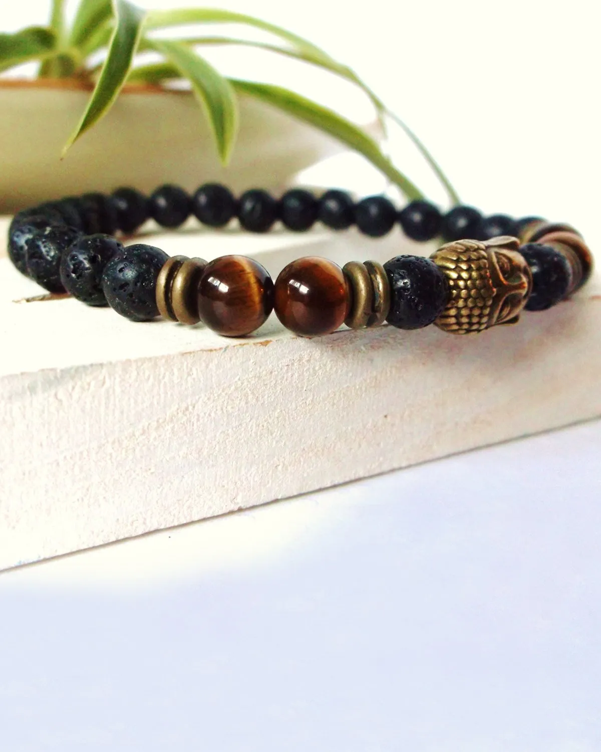 Young & Forever Valentine Gift D'vine Tiger Eye Lava Rock Diffuser Healing Beads Yoga Reiki Gold Buddha Charm Natural Stone Unisex Energy Strand Rakhi Bracelet for Women